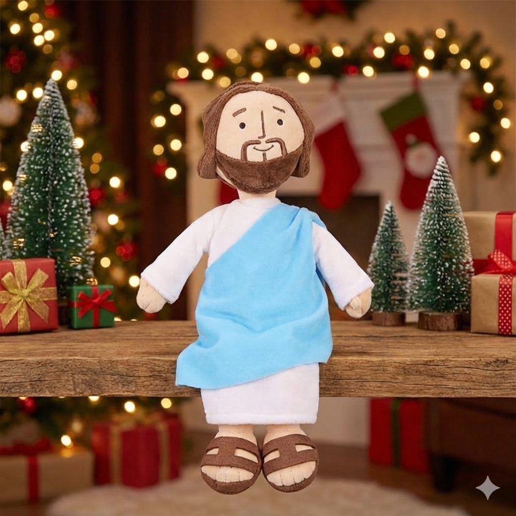 Jesus-on-the-Shelf plush doll, a Christian Christmas tradition starter for families.
